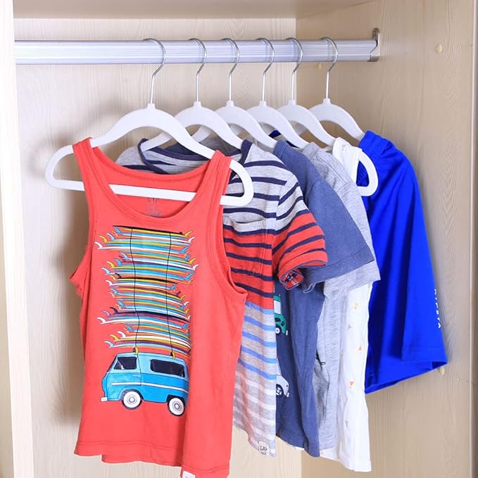 Kids Velvet Clothes Hangers, Non Slip Baby Hangers White (11.6" Inch - 40 Pack)