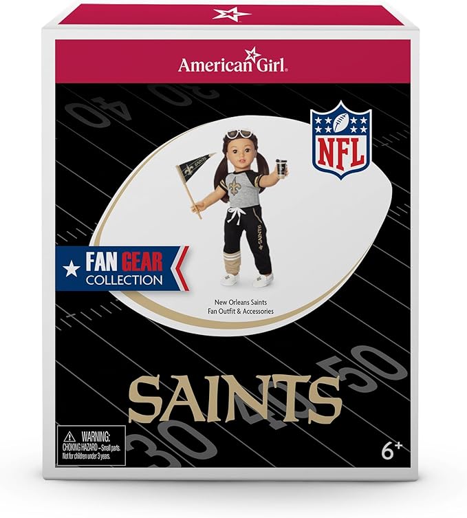American Girl New Orleans Saints 18 inch Doll Fan Outfit and Accessories, Black and Gold, 6 pcs, Ages 6+