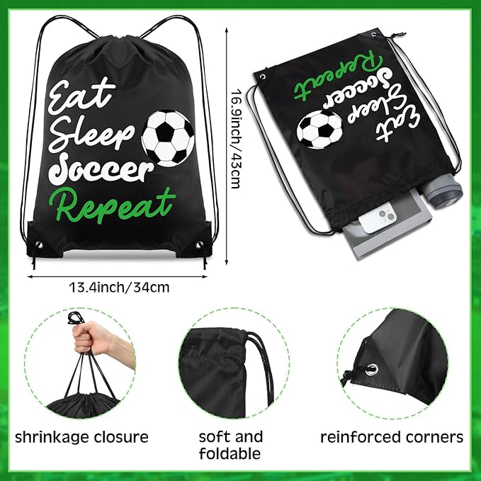 48 Pcs Soccer Party Favors for Kids Include 12 Soccer Drawstring Bags, 12 Soccer Keychain, 12 Silicone Soccer Bracelets, 12 Mini Stress Ball for Sports Birthday Party Supplies Decorations