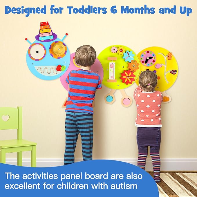 Caterpillar Activity Wall Panels for Toddler: Sensory Wall Toy 12 Activities - Wall Mounted Toy Busy Board Decor for Bedrooms Toddler Activity Center Daycares - Montessori Educational Toy for Kids