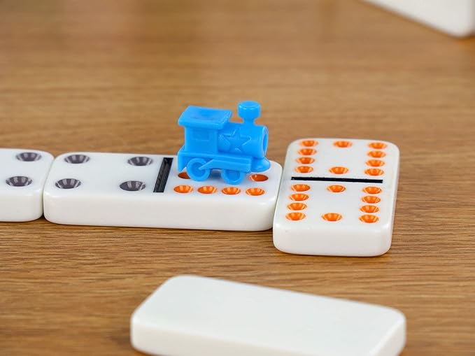 Regal Games Double 12 Mexican Train Dominoes Set with 91 Colored Domino Tiles, 4 Trains, Hub & Collector's Tin – for 2-8 Players, Ages 8+ – Perfect for Family Game Night, Kids & Adults