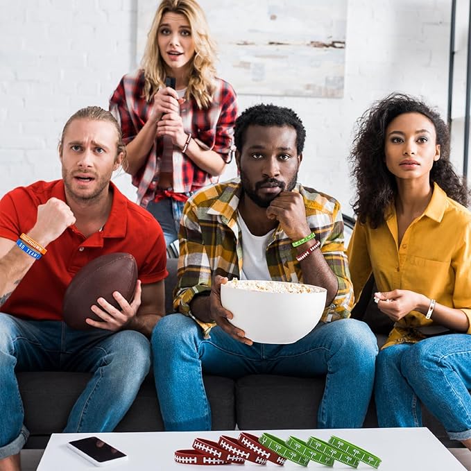 35pcs Football Bracelet, Soft Stretch Football Silicone Wristband Football Party Favors Motivational Wristbands Sports Bracelet for Kids and Adults Sport Theme Birthday Party Supplies Gifts