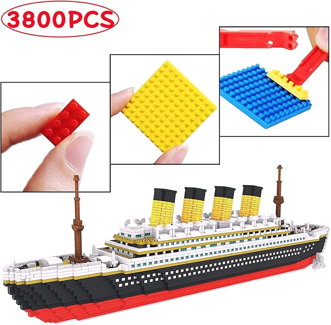 3800+ PCS Micro Blocks Titanic Model Building Set, Mini Building Bricks Titanic Toy Ship Block, 3D Puzzle Sets DIY Educational Toys Gift for Adults and Kids Age 8+