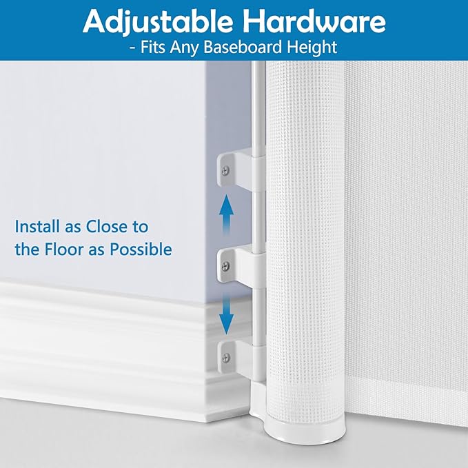 90 Inch Retractable Baby Gates Extra Wide Dog Gates for Dogs Indoor Outdoor Extra Long Baby Gates for Large Openings Large Baby Gate Mesh Dog Gates for The House Extra Wide Baby Gate Deck Gate, White