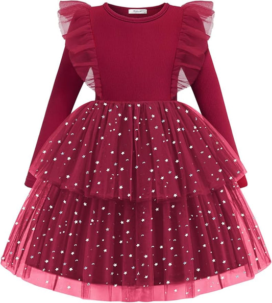 Arshiner Toddler Dress Baby Girls Tutu Tiered Formal Party Sequin Tulle Dresses Fall Winter Clothes for 1-6 Years
