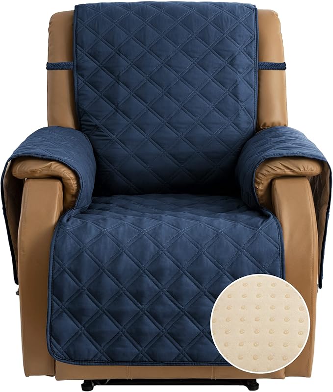 TOMORO Non-Slip Oversized Recliner Cover, 100% Waterproof Quilted Recliner Chair Slipcover Furniture Protector with Pockets, Washable Couch Cover with Elastic Straps for Kids and Pets