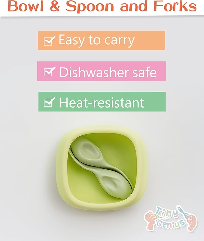 Toddler Utensils Set Ergonomic Fork and Spoon and Bowl Set Non-Slip Design for baby 12+ Month Self-Feeding Olds BPA Free Silicone Microwave and Dishwasher Safe Fine Motor Skills (Pink)