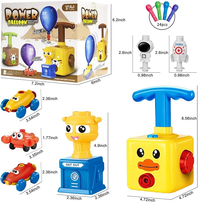 Balloon Launcher Toy Set, Balloon Powered Cars, Inertial Balloon Car, Creative Inflatable Balloon Pump Racing Car, Scientific Experiment Intelligence Education Preschool Children's Toys (Duck)