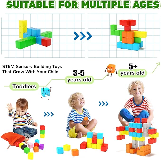40pcs Magnetic Blocks for Toddler Toys, Large Magnetic Cubes Building Blocks Classroom Must Haves, STEM Preschool Montessori Sensory Magnet Toys for 3 4 5 6 Year Old Boys and Girls