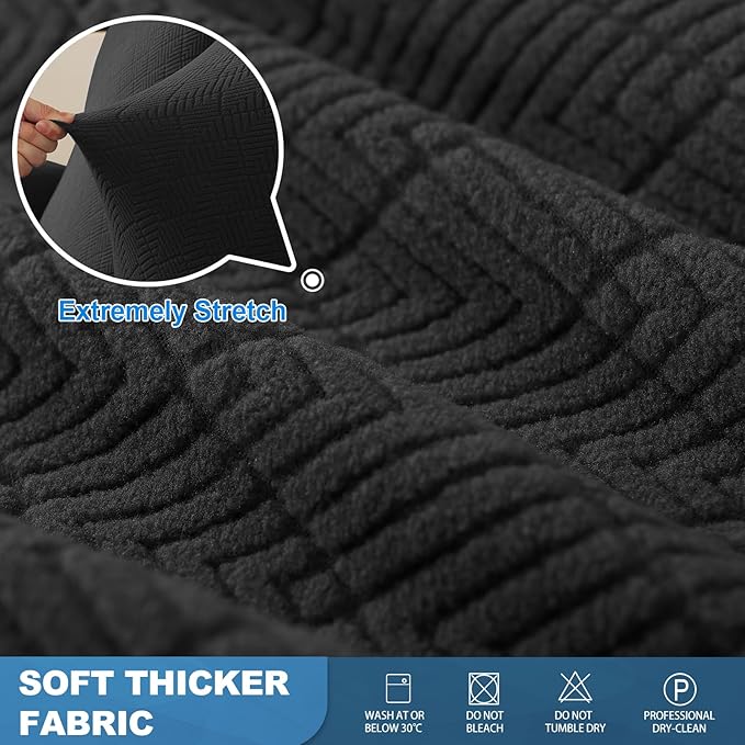 JIVINER 3 Piece Recliner Chair Cover Stretch Lazy Boy Non Slip Covers for Recliner with Pockets Soft Jacquard Reclining Sofa Slipcovers Furniture Protector with Elastic Bottom (1 Seater, Black)