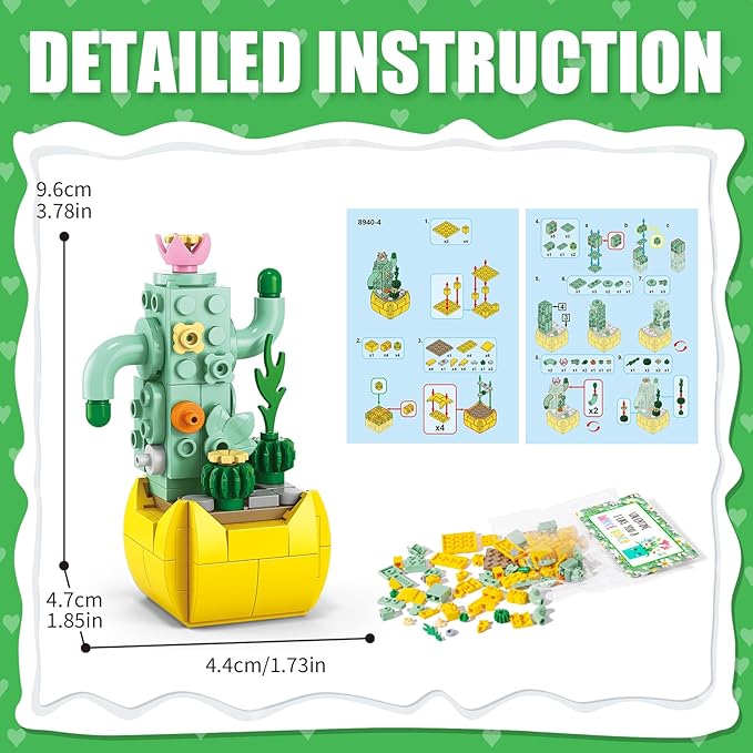 24 Pack Valentines Day Gifts for Kids 6-12, Succulents Flower Bouquets Building Blocks with Gift Cards for School Classroom, Boy Girl Class Valentine Party Favors Exchange Gift Goodie Bag Stuffers