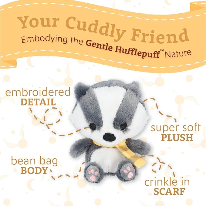 KIDS PREFERRED Harry Potter Hufflepuff Badger Plush Stuffed Animal with Yellow Stripped Scarf Hogwarts House Collectible for Babies, Toddlers, and Kids 6 Inches