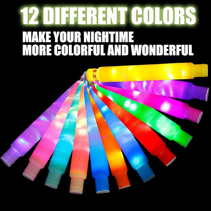 25 PCS Light up Glow Sticks for Kids 4-8-12, Bulk Party Pack Glow Bracelets Necklaces for Toddlers, Glow in The Dark Party Supplies, Birthday Return Gifts Treats (12 Colors)