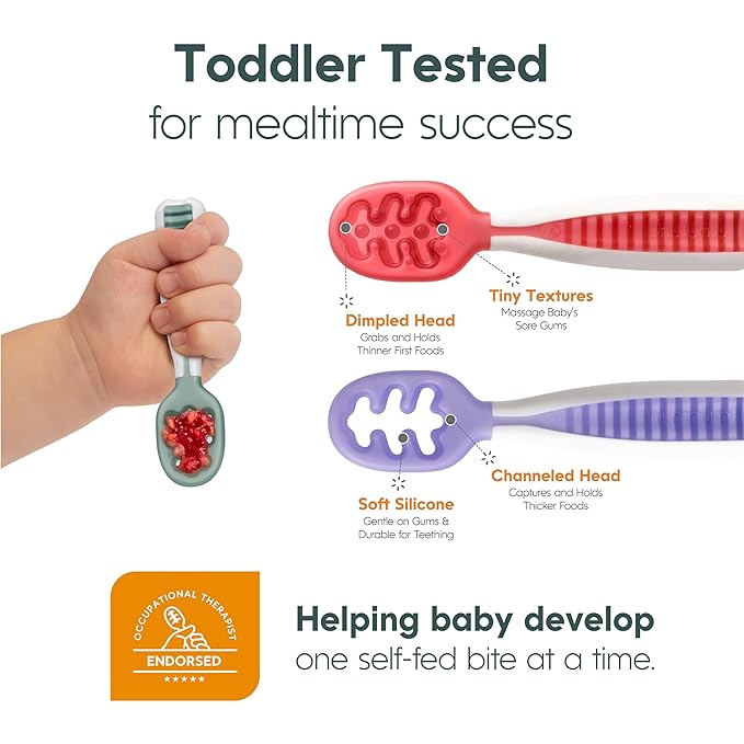 NumNum Baby Spoons Set, Pre-Spoon GOOtensils for Kids Aged 6+ Months - First Stage, Baby Led Weaning (BLW) Spoon - Self Feeding, Silicone Toddler Food Utensils - 6 spoons, Beach Party