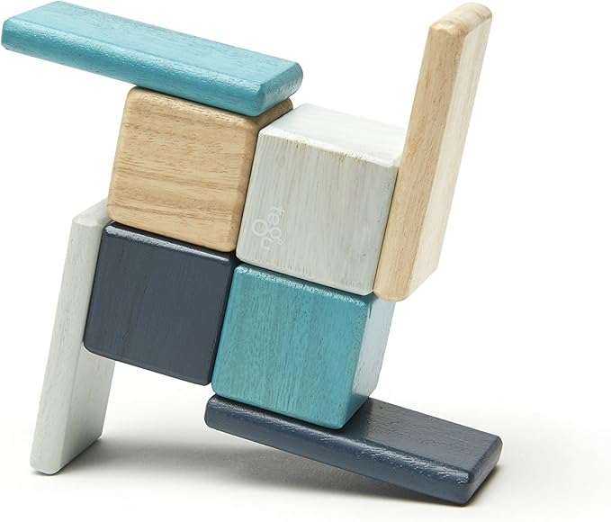 8 Piece Tegu Pocket Pouch Magnetic Wooden Block Set, Blue