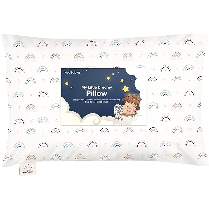 Toddler Pillow with Pillowcase - 13x18 My Little Dreamy Pillow, Organic Cotton Toddler Pillows for Sleeping, Kids Pillow, Travel Pillows,Mini Pillow,Nursery Pillow,Toddler Bed Pillow (Jolly Rainbow)