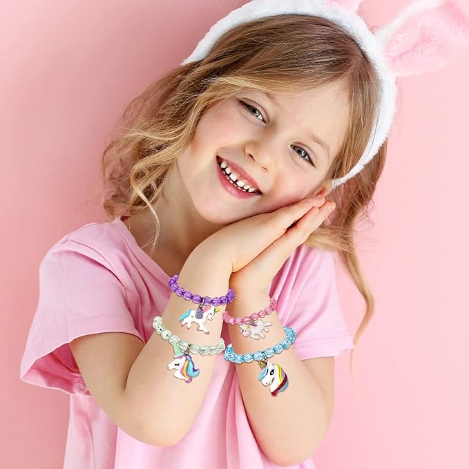 5pc Colorful Unicorn Bracelet, Little Girl Animal Bracelets, Teens Kids Owl Pendant Beaded Bracelet Girl Party Favor Pretend Play Bracelet