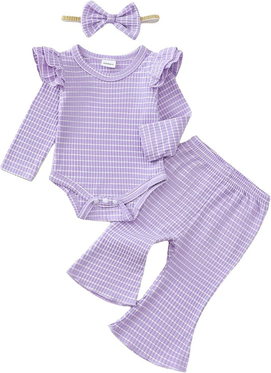 SUNNY PIGGY Newborn Baby Girl Clothes Infant Girls Outfits Ruffle Long Sleeve Romper Pants Set with Headband