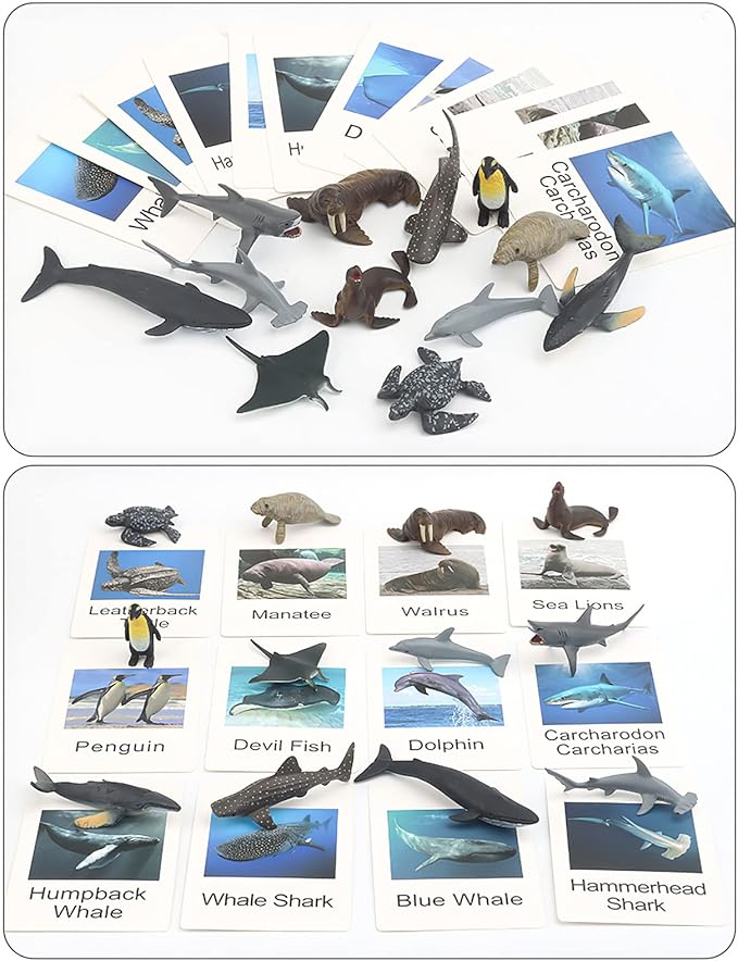 24 Small Animal Figurines Learning & Education Toys, Plastic Realistic Zoo Jungle Safari Sea Ocean Animal Figures, Preschool Learning Activities Matching Game Science Toys