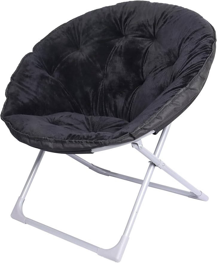 Amazon Basics Faux Fur Saucer Shaped Chair with Metal Frame Black 27.2"D x 32.3"W x 32.3"H