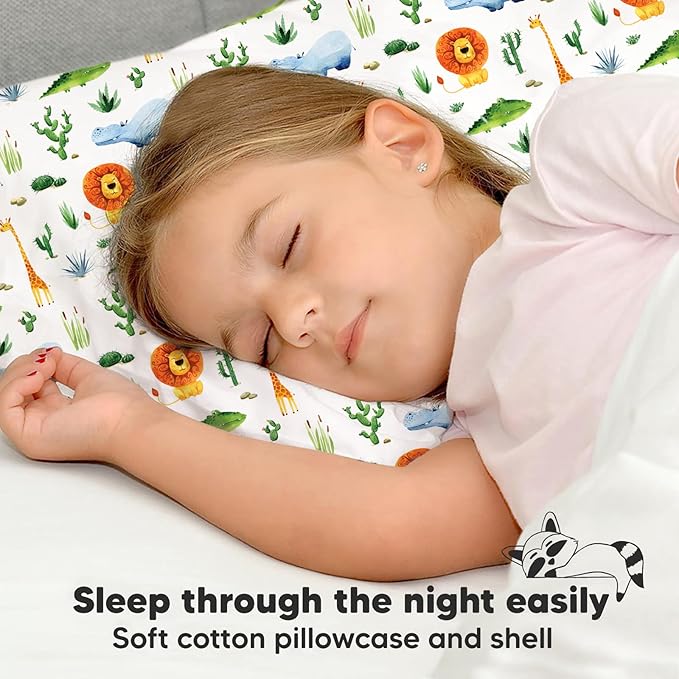 Toddler Pillow with Pillowcase - 13x18 My Little Dreamy Pillow, Organic Cotton Toddler Pillows for Sleeping, Kids Pillow, Travel Pillows, Mini Pillow, Nursery Pillow, Toddler Bed Pillow (Zoo)