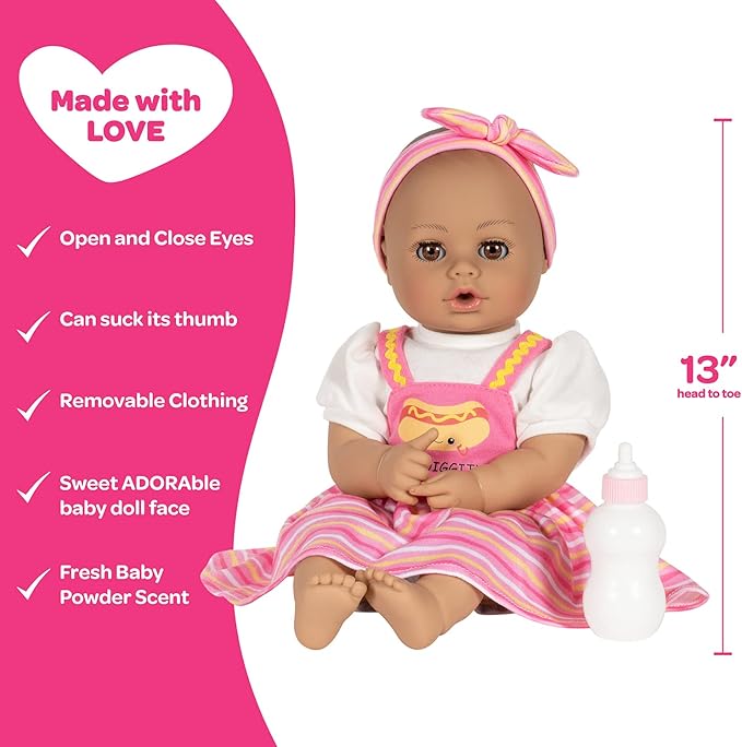 Adora Play Time Babies Collection, 13" Baby Doll with Doll Clothes and Accesories, Made with Sweet Baby Powder Scent, and GentleTouch Vinyl Body, Birthday Gift for Ages 1+ - Hot Diggity Dog