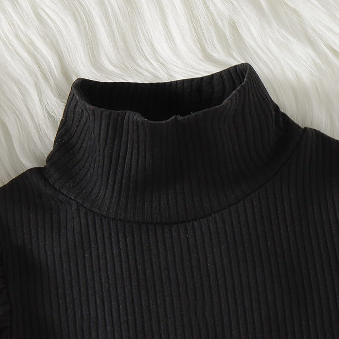 Fernvia Toddler Baby Girl Fall Winter Skirt Set Turtleneck Ribbed Long Sleeve T-Shirt Top & Plaid Skirts Dress 2Pcs Outfits