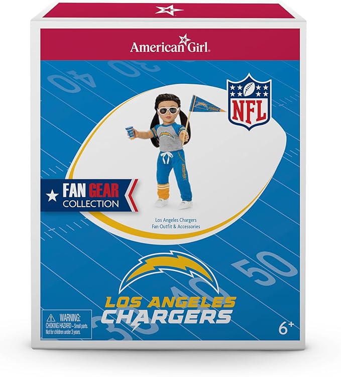 American Girl Los Angeles Chargers 18 inch Doll Fan Outfit and Accessories, Blue and Yellow, 6 pcs, Ages 6+