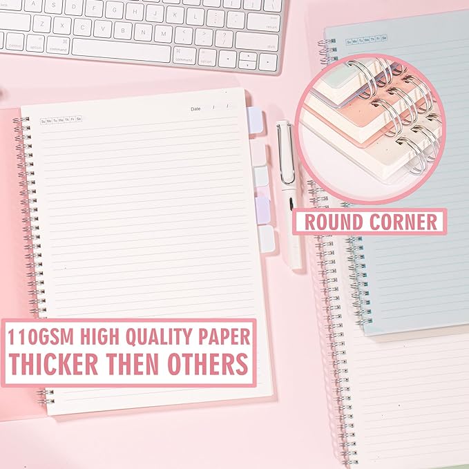 3 Pack Ruled Notebook, 8.5 x 11 Inches Spiral Notebooks for Work, School and Journal with 110 GSM Journal Ruled Paper, Large Notebook with 80 Sheets/160 Pages, Hardcover Ruled Journal