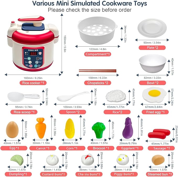 25PCS Kids Kitchen Pretend Play Toys, Mini Electronic Rice Cooker Toys, Cooking Toys with Music Steam Effect, Cookware Kits Kitchen Playset Food Accessories for Toddlers Boys Girls