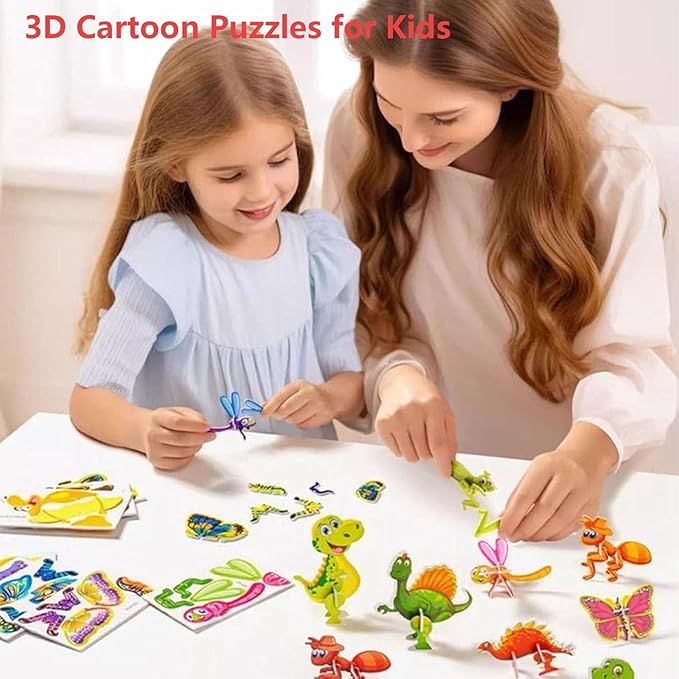 30PCS Flowarmth Puzzle, 3D Cartoon Puzzles for Kids Ages 4-8, Educational 3D Cartoon Puzzle, 30PCS Not Repeating 3D Puzzles for Kids, DIY 3D Animal Jigsaw Puzzles Art Crafts Gifts (Dinosaurs)