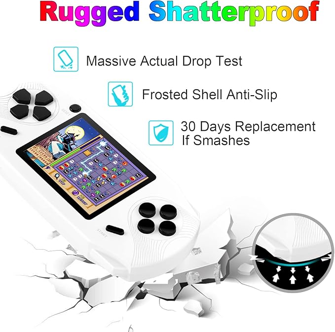 16 Bit Handheld Games for Kids Adults 3.0'' Large Screen Preloaded 100 HD Classic Retro Video Games USB Rechargeable Seniors Electronic Game Player Birthday Xmas Present (White)