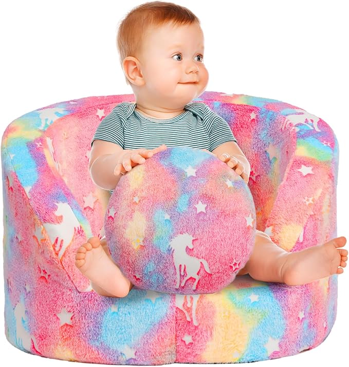 ALIMORDEN Snug-Arch Toddler Couch, Comfy Foam Baby Chair, Ergonomic Toddler Chair with a Snug Embrace Design for Boys and Girls, Unicorn