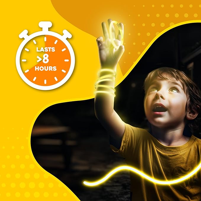 8" Glow Stick Bracelets - Bulk 50 Pack for Mardi Gras, St. Patrick's Day, and Nighttime Celebrations - Yellow