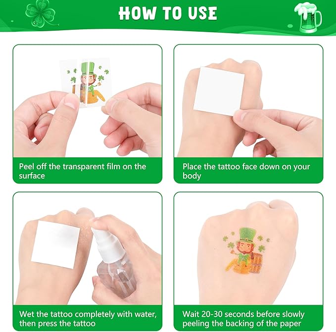 140PCS St Patricks Day Accessories, St. Patrick's Day Glasses Bracelets Tattoos Beads, Irish Glasses Bracelets Tattoos Beads Stuff Bulk, Shamrock Saint Patricks Parade Throw Party Favor Decorations