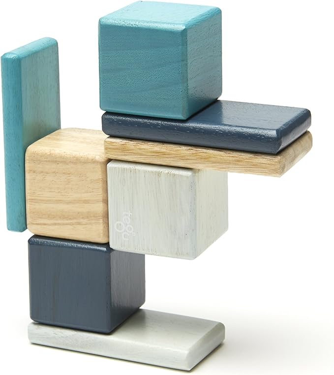 8 Piece Tegu Pocket Pouch Magnetic Wooden Block Set, Blue