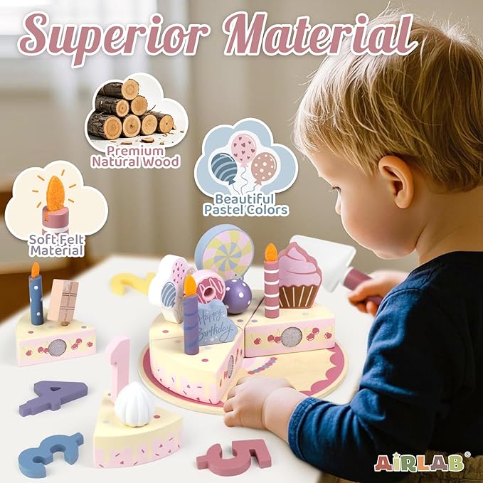 Wooden Birthday Party Cake Play Food Sets for Kids Kitchen Accessories Pretend Toy Fake Toddlers Party Gift Boys Girls Educational Toys