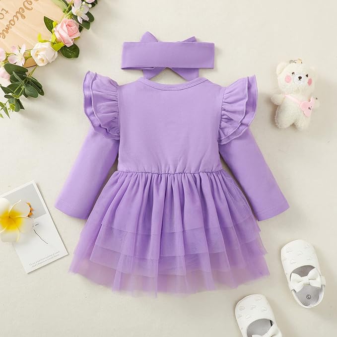 Baby Girl Ruffle Sleeve Romper Dress Outfit Newborn Princess Tulle Dresses Infant Jumpsuit Tutu Skirt Set Clothes