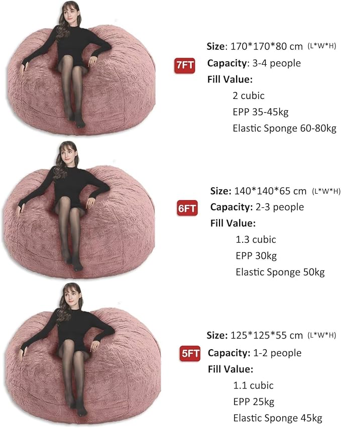 7FT Bean Bag Chair for Adults Kids No Filling Comfy Giant Living Room Chairs Gaint Bean Bag for Stuffed Animal Storage, Grey