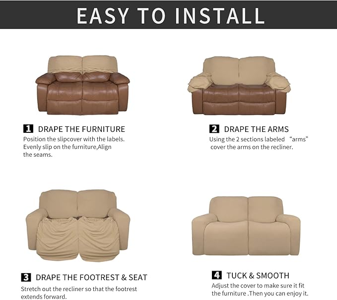 Easy-Going 6 Pieces Microfiber Stretch Sectional Recliner Sofa Slipcover Soft Fitted Fleece 2 Seats Couch Cover Washable Furniture Protector with Elasticity for Kids(Recliner Loveseat, Pale Yellow)