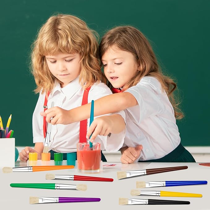20 Pcs Paint Brushes for Kids Bulk - Round and Flat Kids Paint Brushes, Easy Clean and Hold Toddler Paint Brushes for Acrylic Oil Watercolor Washable Paint