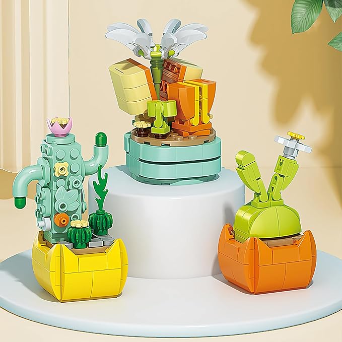 24 Pack Valentines Day Gifts for Kids 6-12, Succulents Flower Bouquets Building Blocks with Gift Cards for School Classroom, Boy Girl Class Valentine Party Favors Exchange Gift Goodie Bag Stuffers