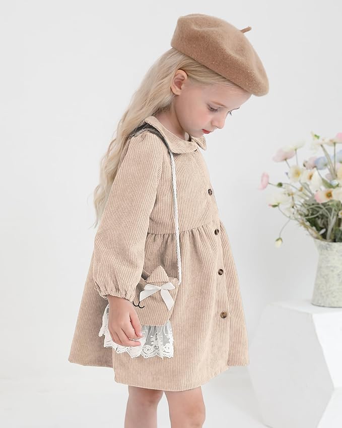 Mioglrie Toddler Baby Girl Dress 2T 3T 6 12 18 24 Months Fall Winter Clothes Outfits Dresses with Cute Satchel for Baby