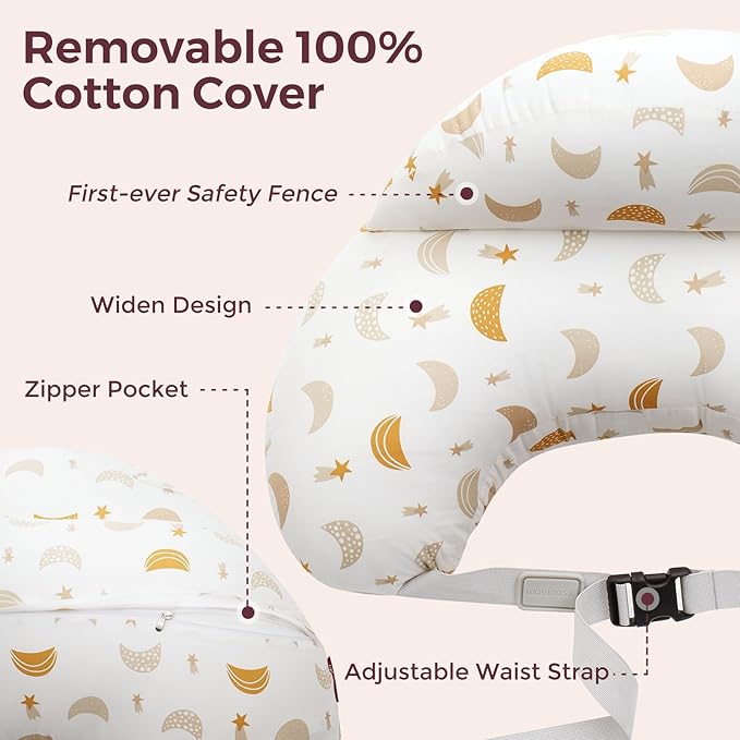 Momcozy Original Nursing Pillow for Breastfeeding-Pioneering Safety Fence- Wider Feeding Pillows for More Support for Mom & Baby- Easier Nursing & Hand Free- Fit for All, Removable Cotton Cover