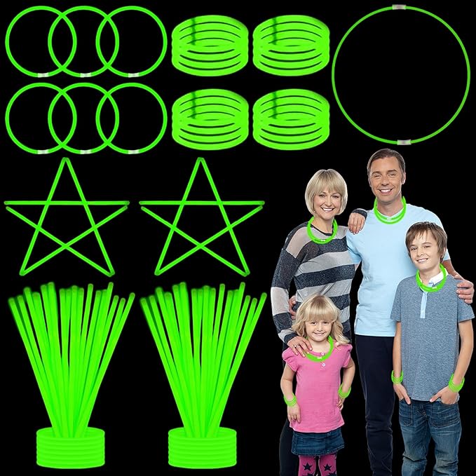 75 Glow Sticks Bracelets and Necklaces, 8'' Glowsticks Bulk Pack Bright Glow in the Dark Party Supplies for Kids (Green)