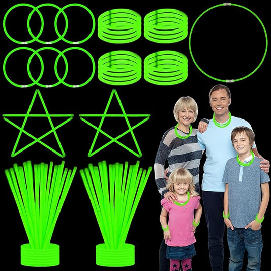 75 Glow Sticks Bracelets and Necklaces, 8'' Glowsticks Bulk Pack Bright Glow in the Dark Party Supplies for Kids (Green)