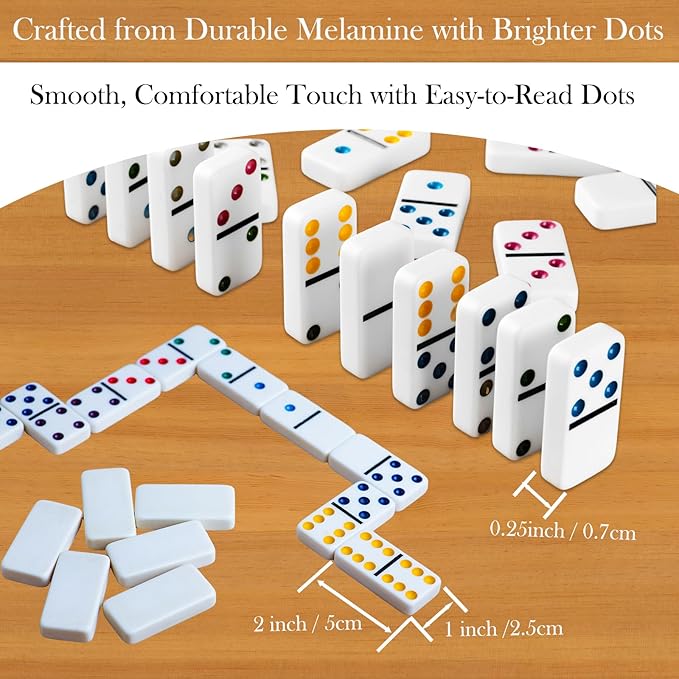 2-6 Players Mexican Train Dominoes Set with 6 Wooden Racks, 91 Tiles, Portable Case, Double 12 Dominos Set for Adults, Family Board Games for Adults, Valentines Day Gifts for Him Her Men Women Mom Dad