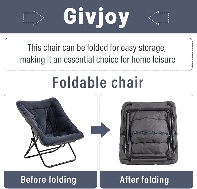 Comfy Saucer Chair, Soft Faux Fur Oversized Folding Chair, Flexible Lounge Lazy Chair for Kids Girls Teens Adults, Moon Chair for Dorm Rooms, Bedroom, Living Room