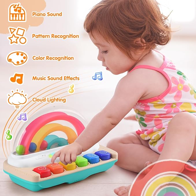 PLAY Baby Musical Toys - Rainbow Baby Piano Toy Music & Sound Light Up Musical Toys for Toddlers 1-3, Multifunctional Baby Pop Up Toy Cause and Effect Toys for Toddlers Age 1+ and Up Girls