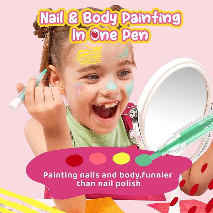 Kids Makeup Kit Washable Face Paint Kit, Girls Makeup Kits for Ages 4-12 Years, Body Face Marker Painting Pens Tattoos for Skin Temporary Toys Craft Kit, Toddler Toy Make Up Cosmetic Winter Gift